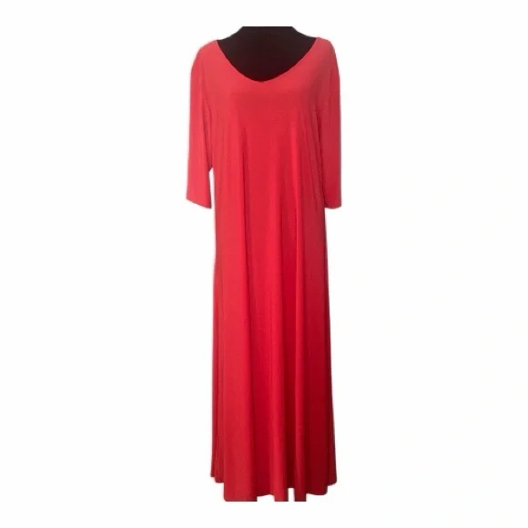 Attitudes By Renee Coral Red Knit Scoop Neck Maxi Dress - Women's Size XL - Picture 1 of 4